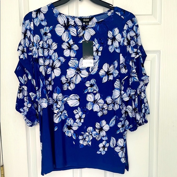 slim factor Tops - Boat Neck Tiered Sleeves Blouse